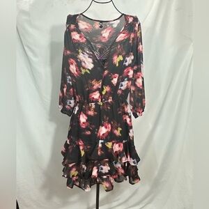 KUT from the Kloth chiffon floral carmen tiered 3/4 sleeve mini dress size 8